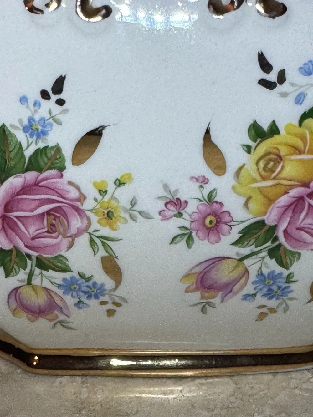 Sadler England 1930s Floral Gold Trim Ceramic Cube Teapot W/Lid 2659F 36 Oz